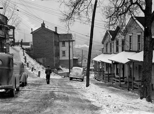 January on a snowy street in Alquippa PA in 1941